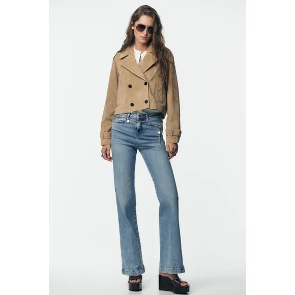 ZARA 100% LEATHER SHORT TRENCH COAT - Picture 5 of 13